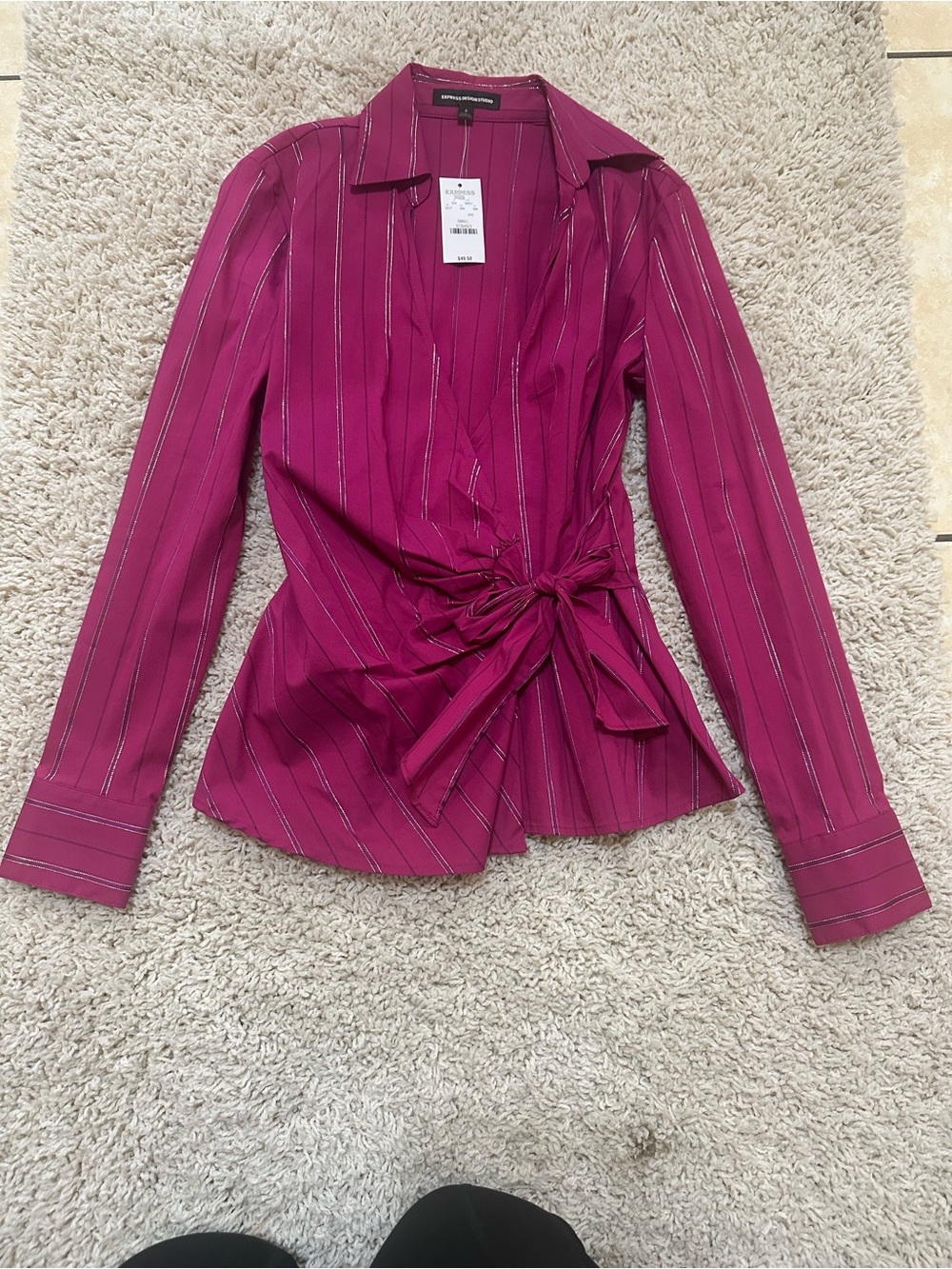 Express Fuchsia Pink Blouse with Metallic Pinstripes